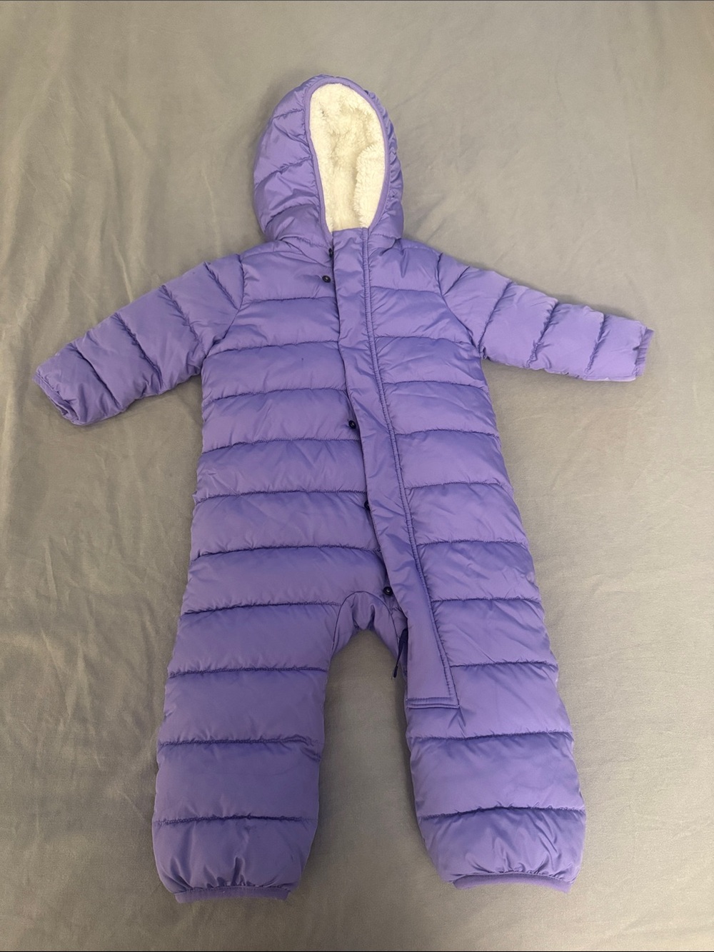 Primary Lavender Hooded Puffer One-Piece Snowsuit